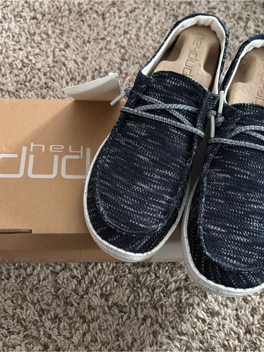 Hey Dude Knit Slip-Ons in Navy and White
